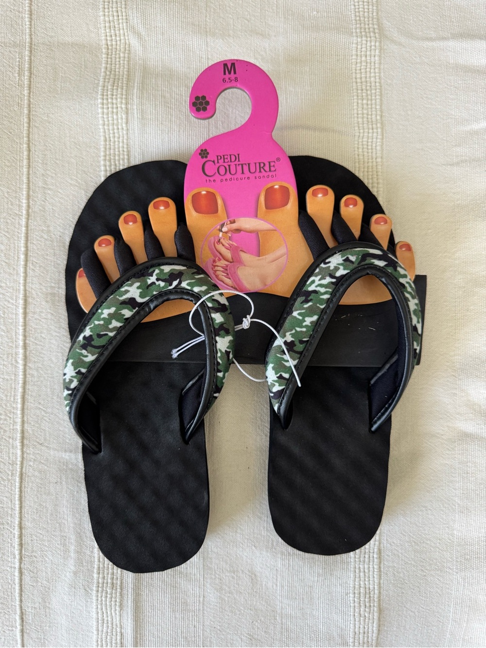 Women's Black Pedicure Sandals with Green Camo Straps